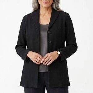 Eileen Fisher elegance. Unstructured textured blazer. Black petite medium EUC
